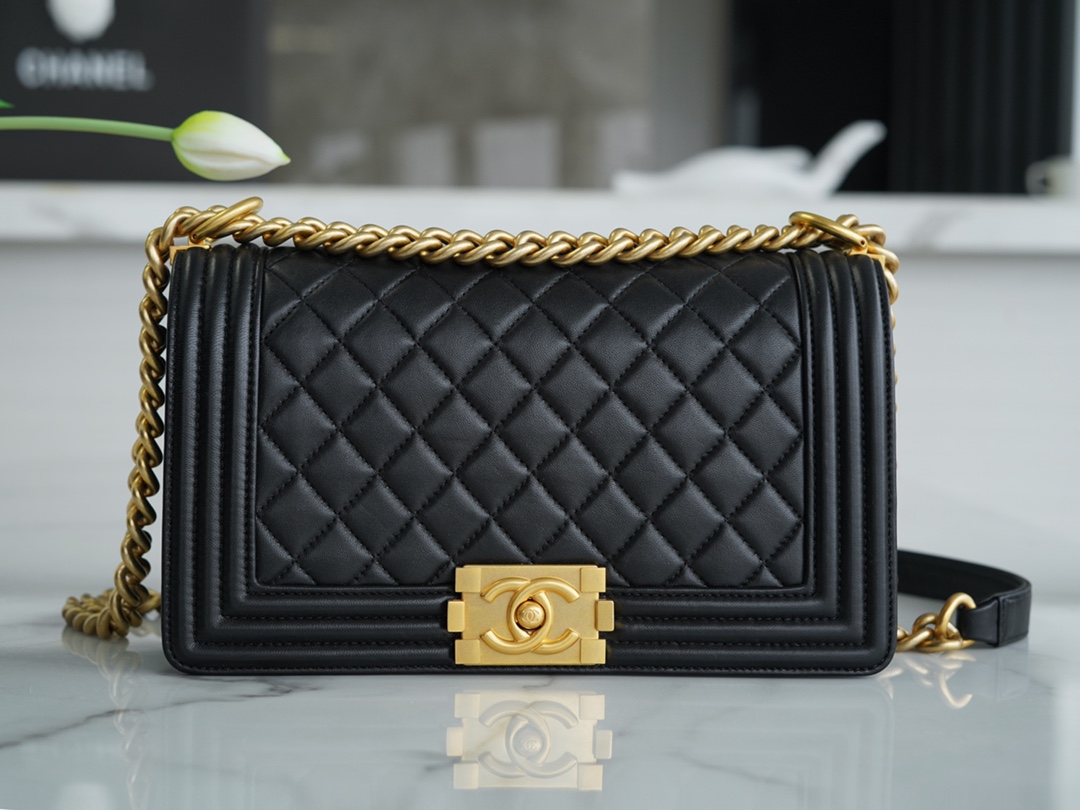 𝗖𝗵𝗮𝗻𝗲𝗹 𝗟𝗲𝗯𝗼 𝘆Italy 🇮🇹GR original lambskin：Medium Black Gold