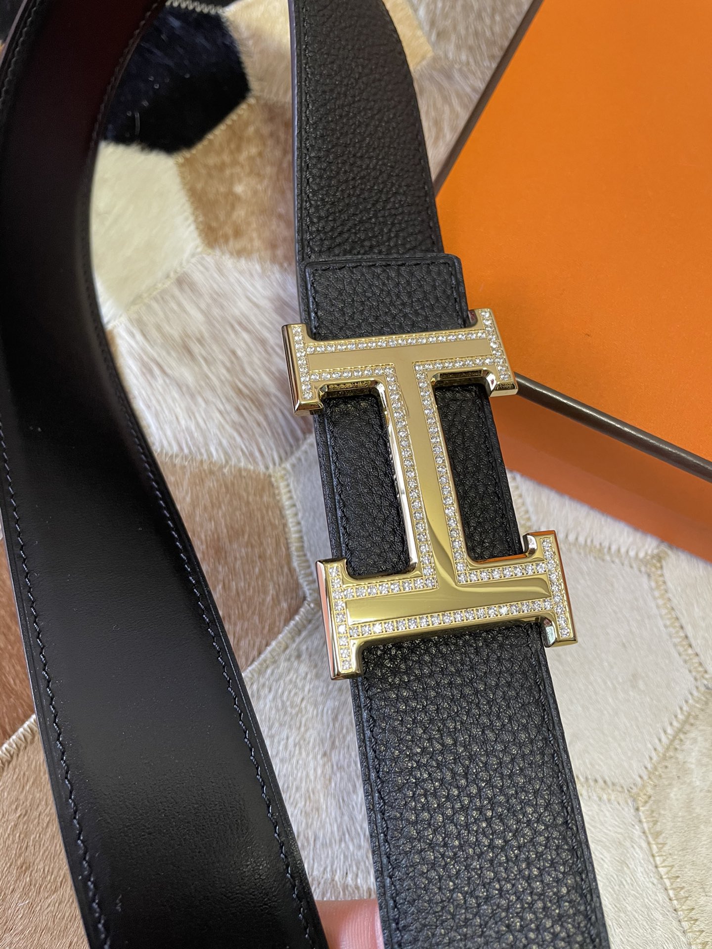 Hermes stainless steel double row diamond hanging buckle