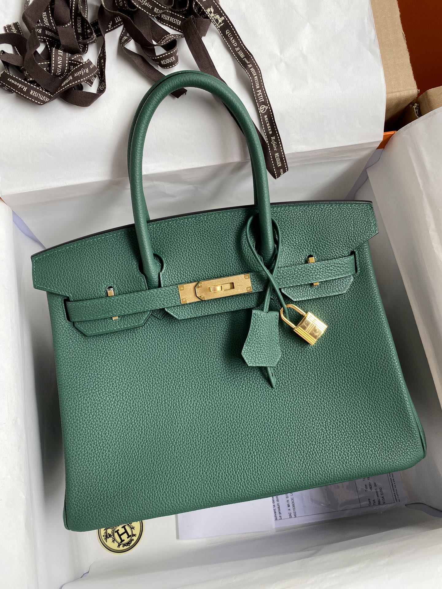 Birkin 25/30/35cm imported Togo leather peacock green gold buckle