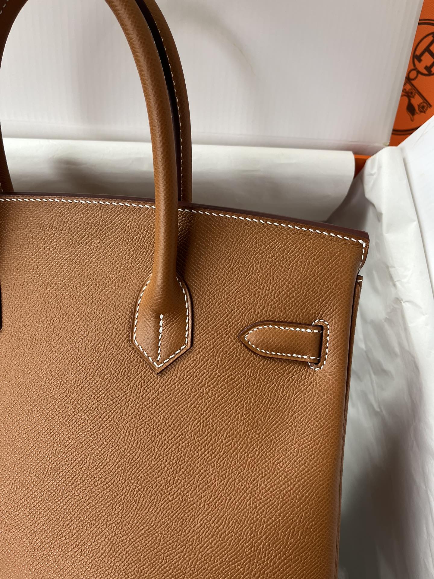 Birkin 30cm CK37 gold brown gold buckle Imported easy leather hand sewn Real shot The quality visible to the naked eye