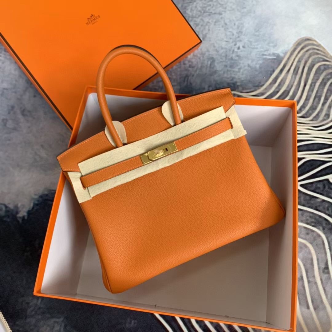 Birkin 30cm orange gold buckle Imported Togo leather Beeswax thread stitching