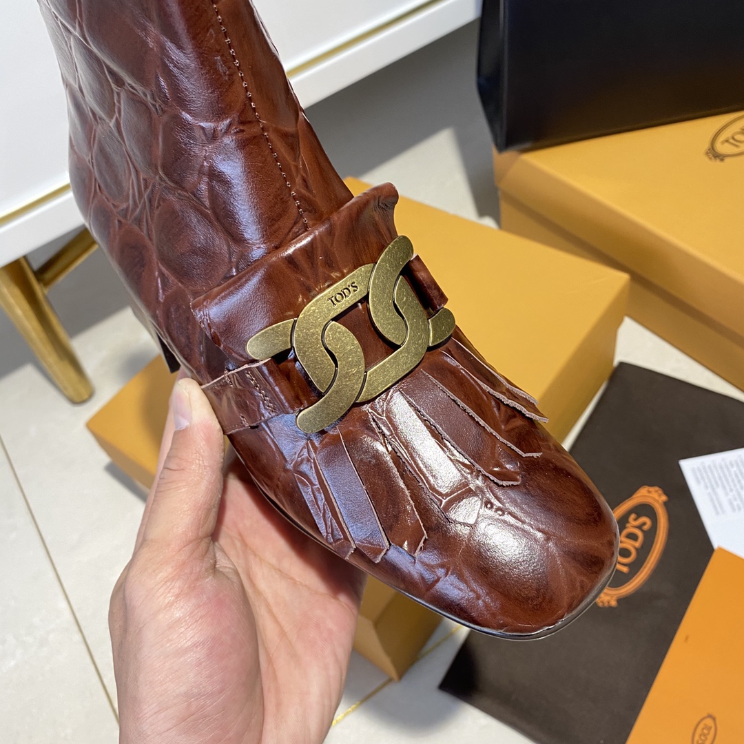 TOD'S 𝙏𝙊𝘿𝙎 Todds Thick heel short boots 2020 autumn and winter new women's shoes ladies cowhide fashion ankle boots