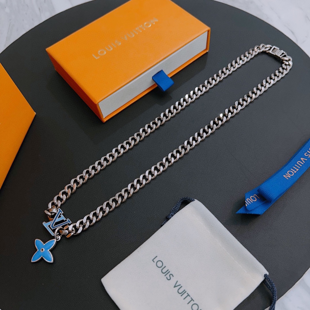 Louis Vuitton Rockabilly punk thai silver vintage silver necklace for couples with 60cm adjustable length