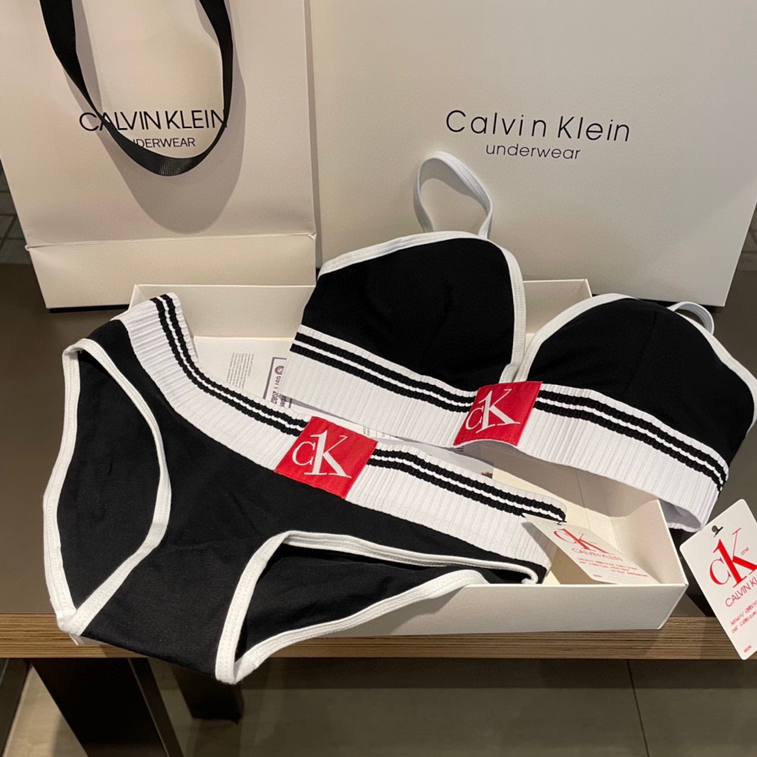 Ck Underwear Women Steelless Triangle Cup with Bra Pads Sexy Sports Bra Low Waist Ck Briefs Bikini Swimwear