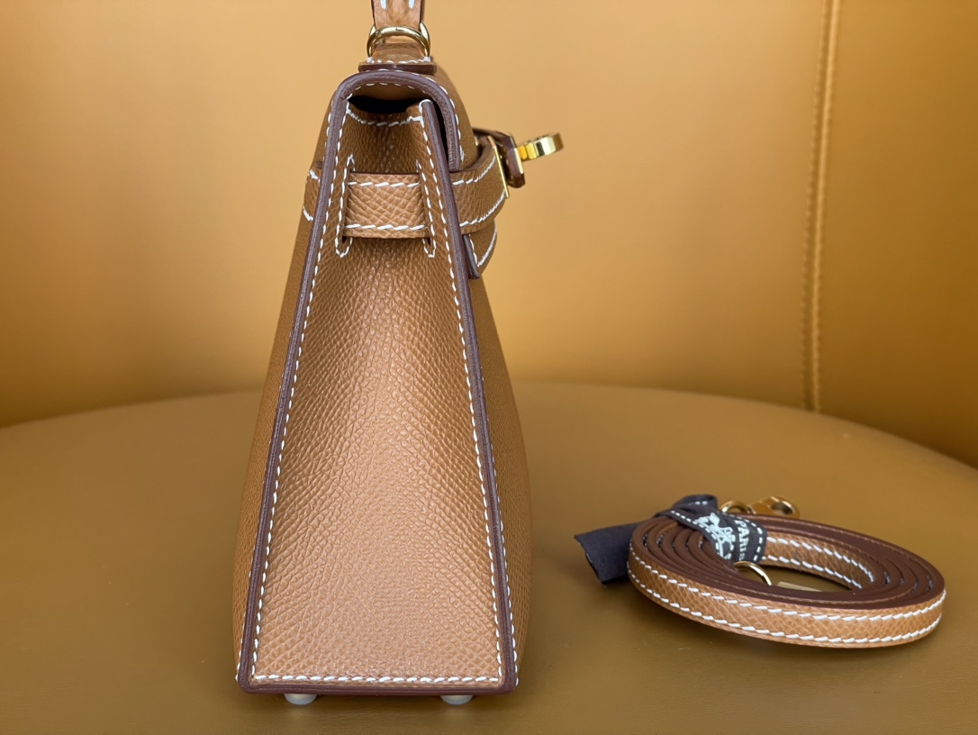 Mini Kelly 2nd generation gold brown gold buckle epsom leather