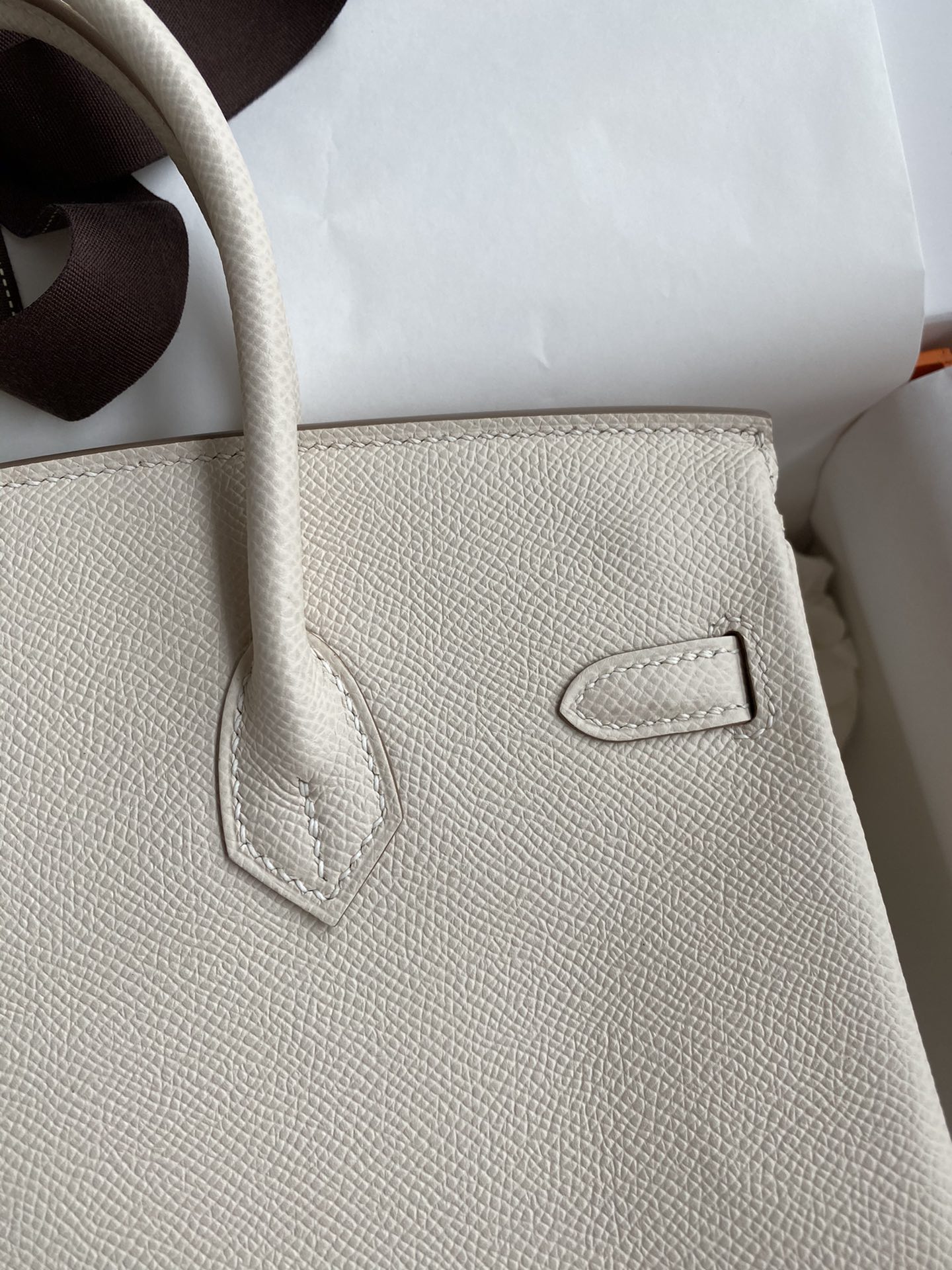 Birkin 25cm Epsom Leather Milkshake White Silver Buckle