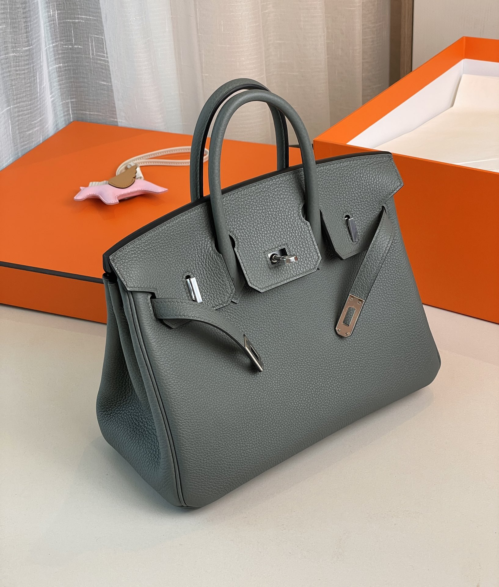 Birkin25 almond green togo leather silver buckle