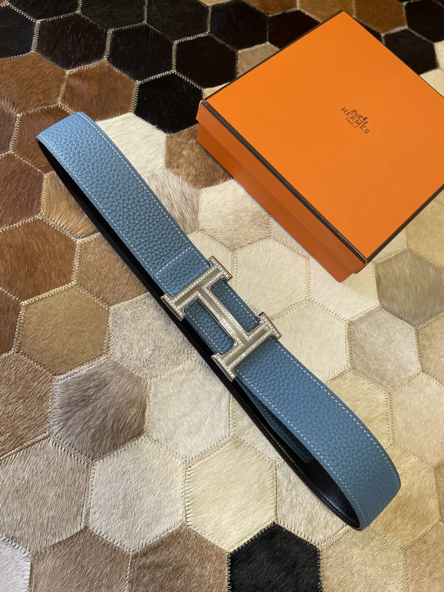 Hermes stainless steel double row diamond hanging buckle