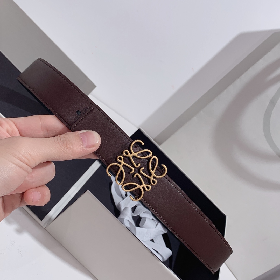 LOEVE stainless steel logo pattern metal buckle with top layer cowhide reversible