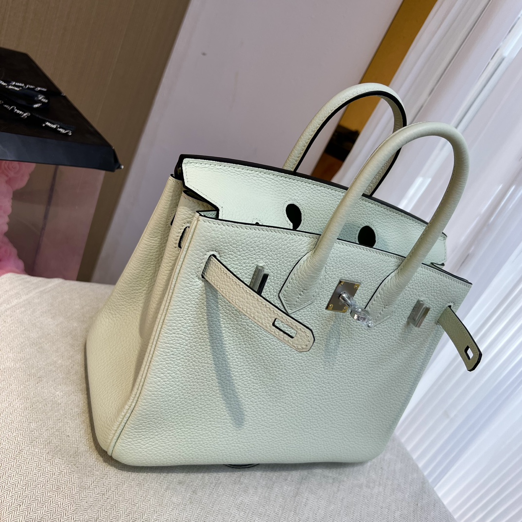 Birkin 25cm original imported Togo calfskin air bubble green silver buckle All handmade beeswax thread stitching