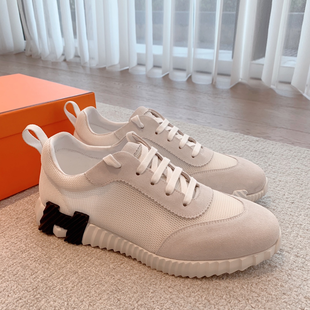 Hermes couple style lace-up color matching casual sneakers small white shoes