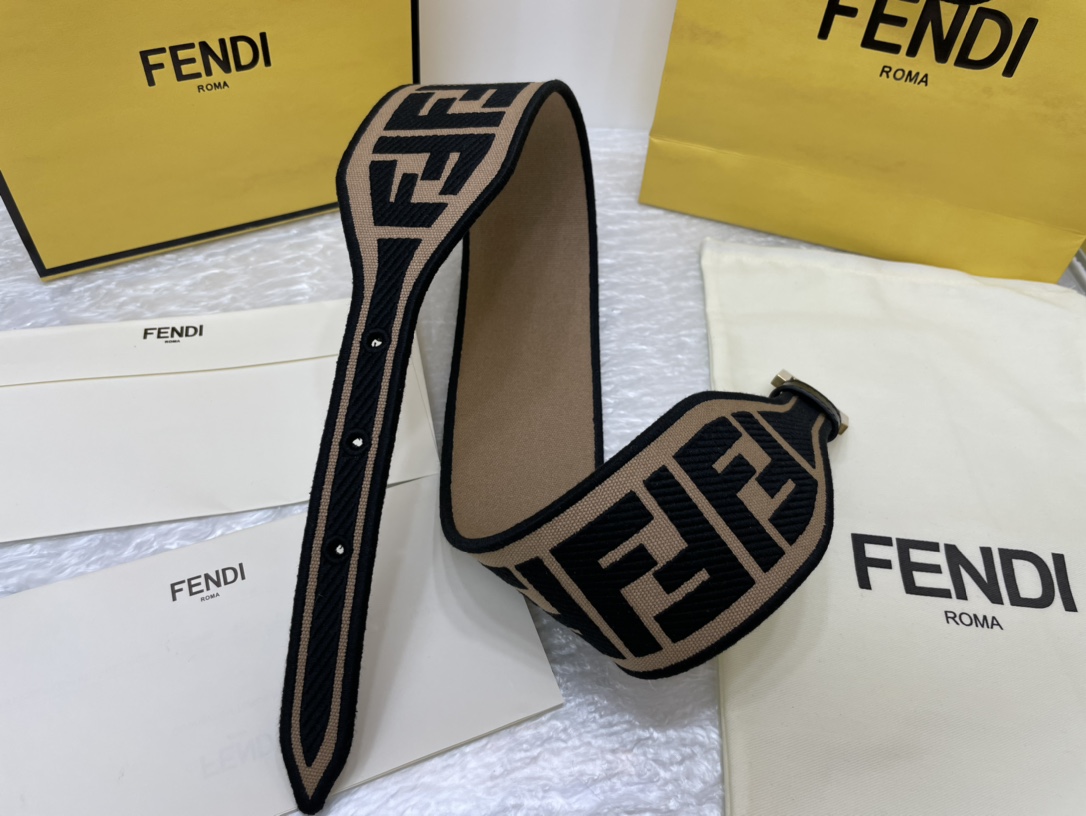 FENDI new embroidery    belt ✌️FF pattern wide belt