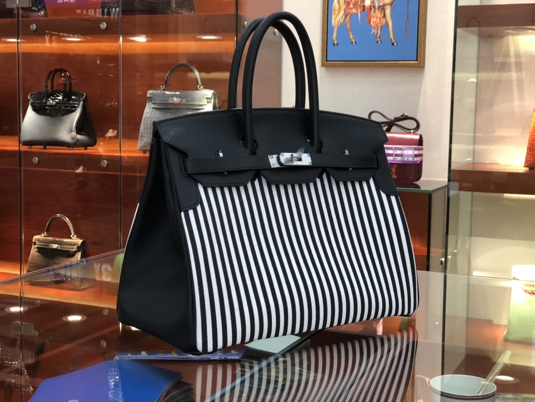 Birkin Riga 30cm swift leather spell imported canvas top handmade! Counter quality!