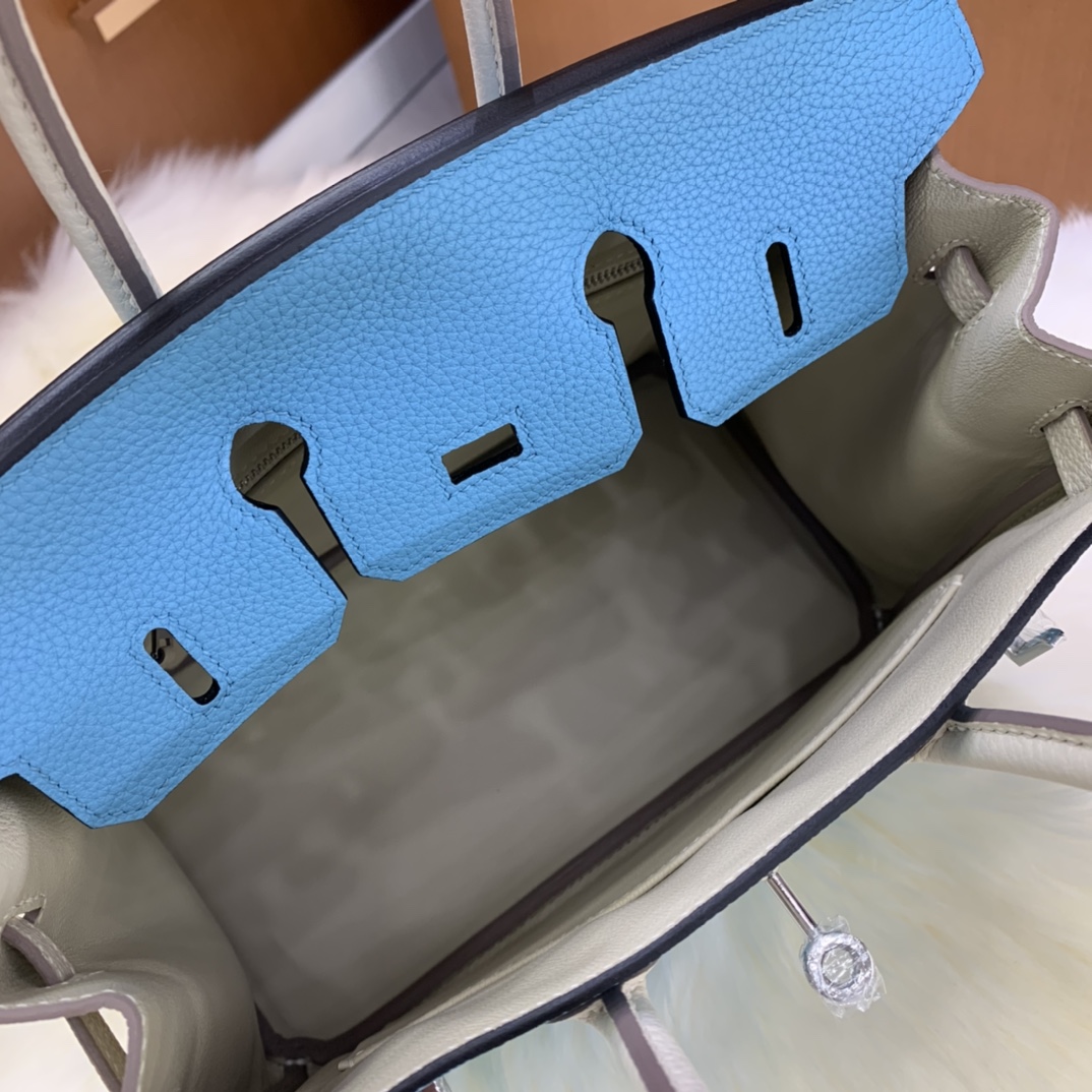 Birkin 25cm togo leather Northern blue ➕ milkshake white Silver buckle