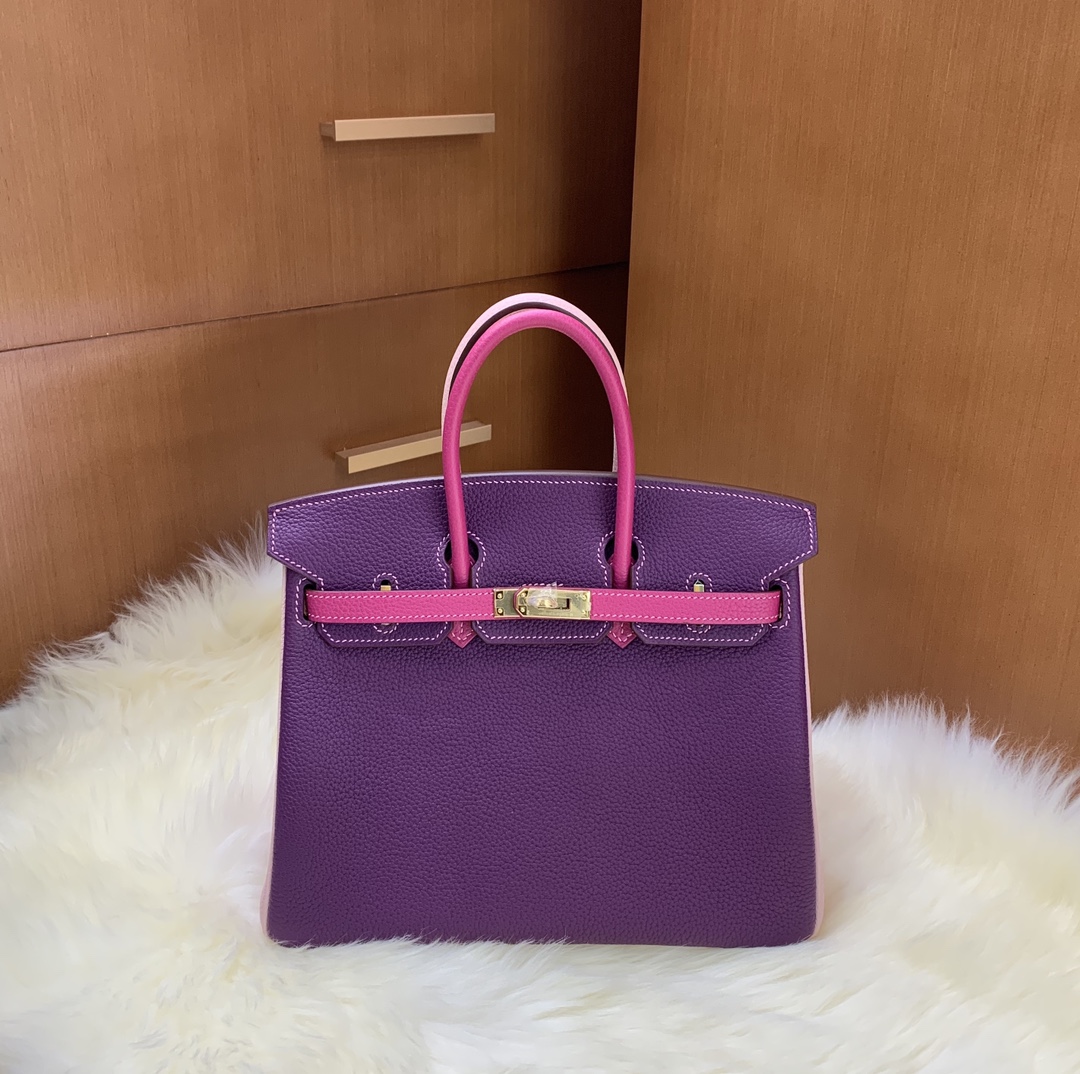 Birkin 25cm togo leather Anemone purple ➕ Rose red ➕ 3Q pink Gold buckle