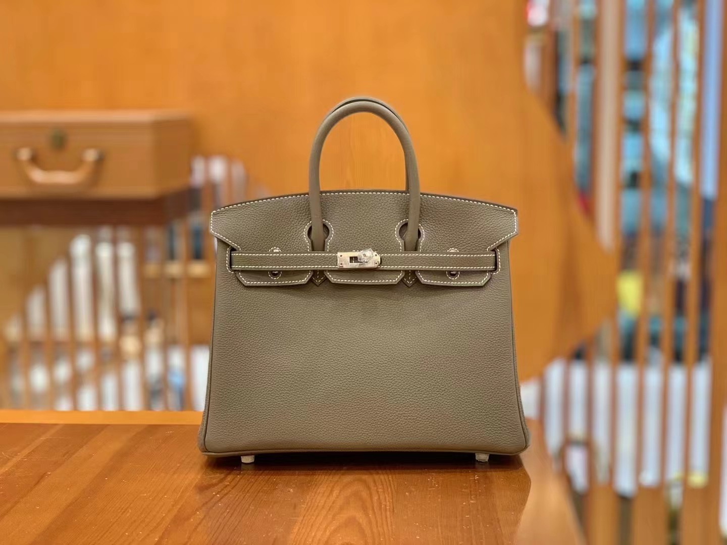 Birkin Elephant Grey Silver Buckle togo leather French original beeswax thread