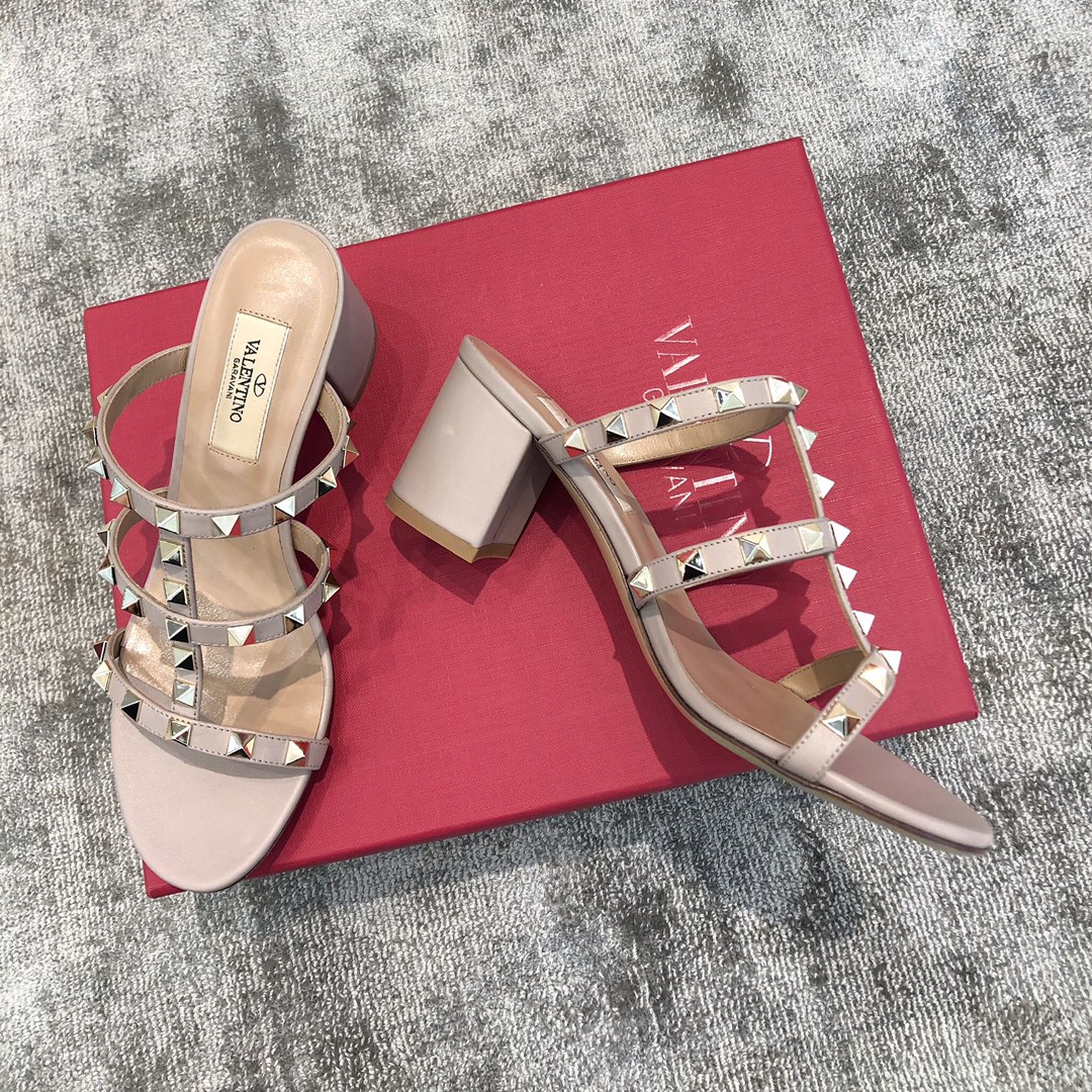 Valentino VT Collection Three Strap Chunky Heel 6cm Nude