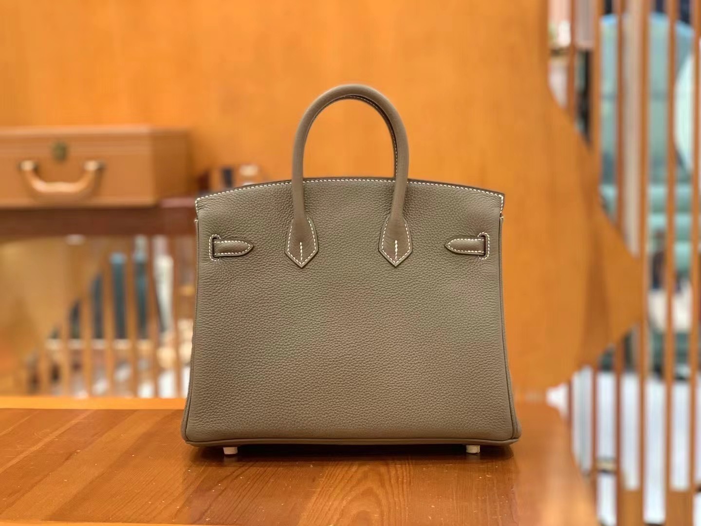 Birkin Elephant Grey Gold Buckle togo leather French original beeswax thread