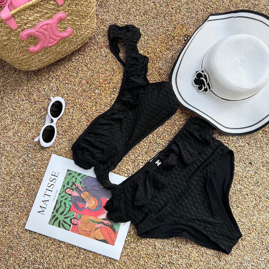 Chanel Ruffle Irregular One Piece Swimsuit Bikini