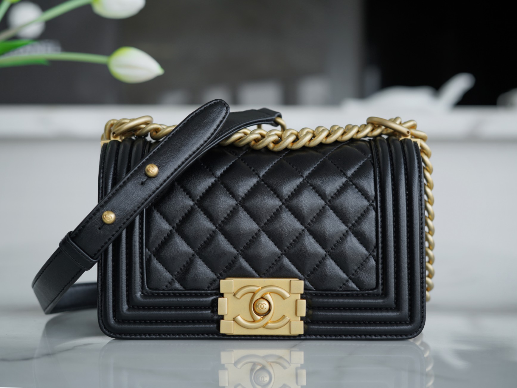𝗖𝗵𝗮𝗻𝗲𝗹 𝗟𝗲𝗯𝗼 𝘆Italy 🇮🇹GR original lambskin：Small Black Gold