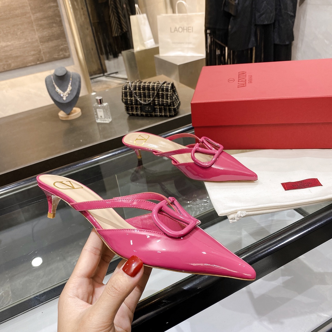 【Valentino】Valentino Rose Leather Buckle 4.5cm Mule Slippers