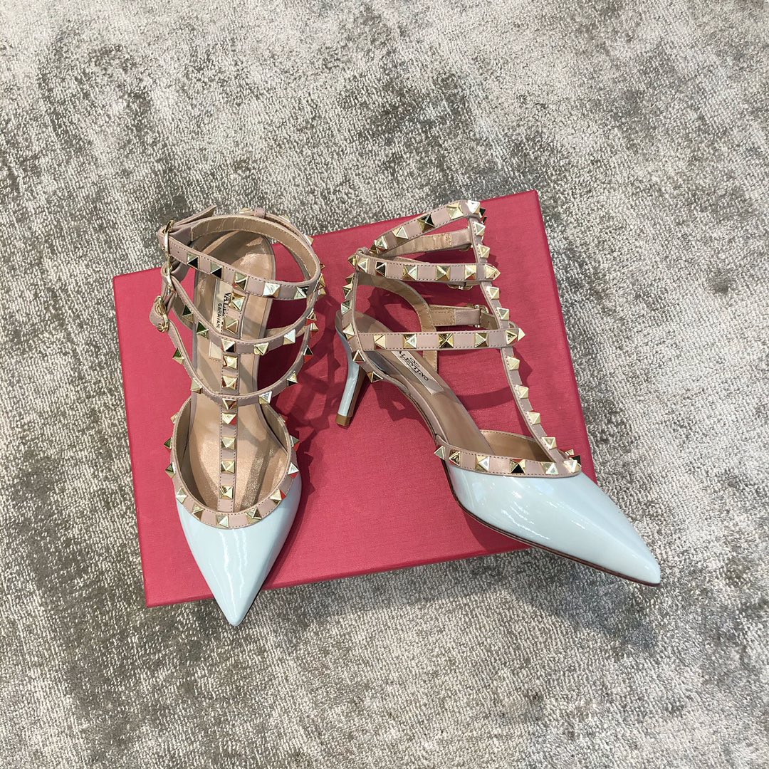 Valentino VT Collection Triple Strap Mid Heel 6.5cm Patent Leather Blue