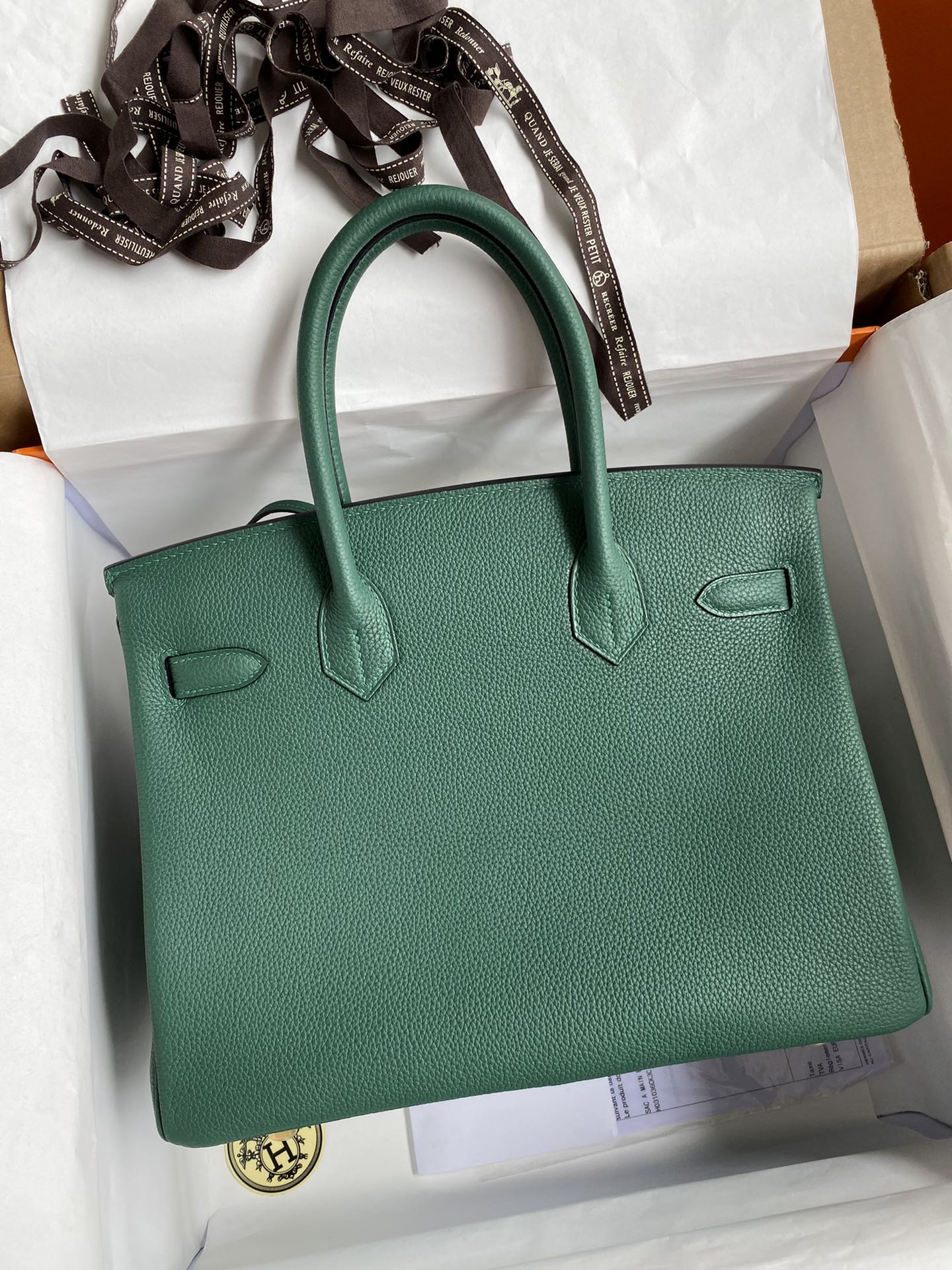 Birkin 25/30/35cm imported Togo leather peacock green gold buckle
