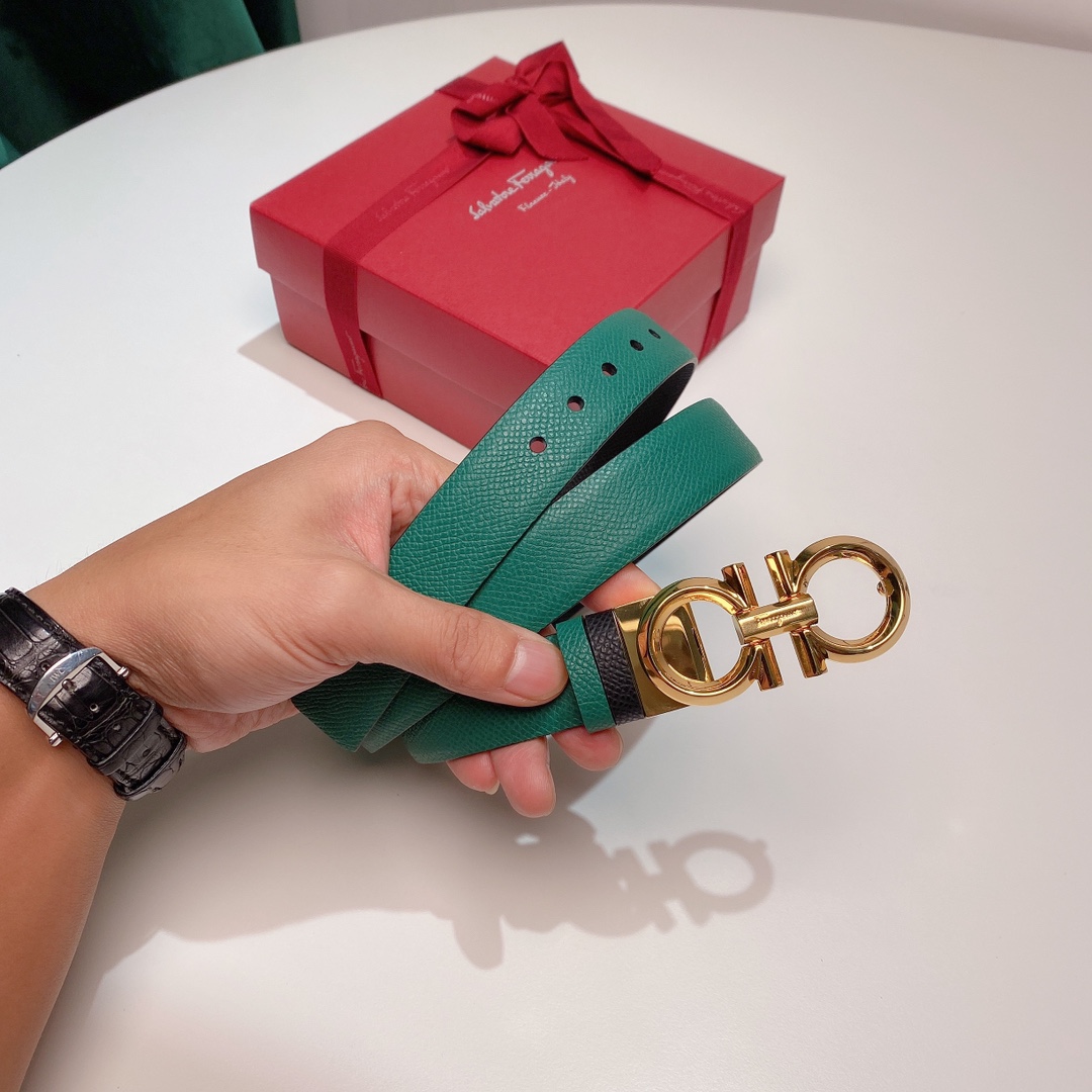 FERRAGAMO Ladies Reversible Top Grain Leather Belt