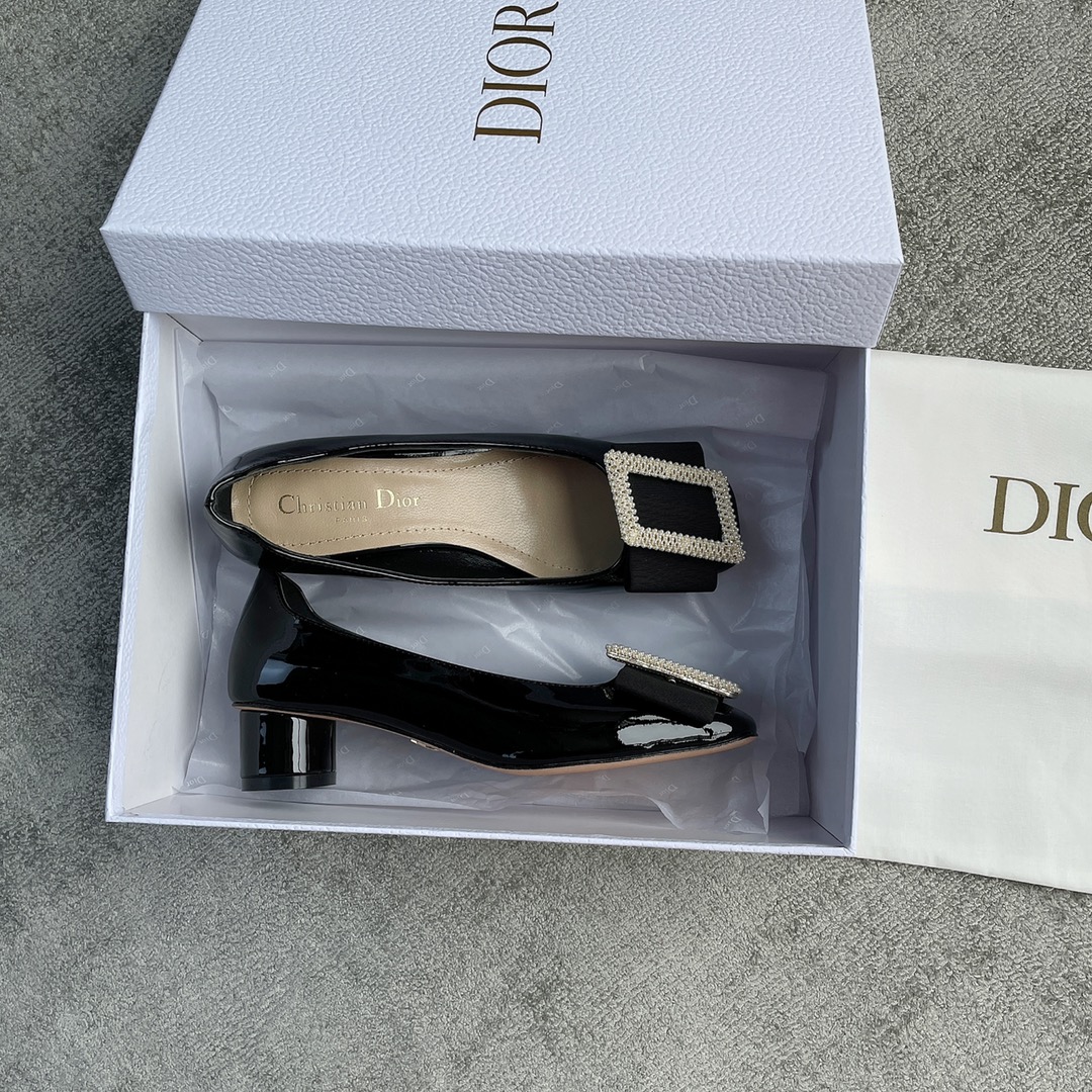 DIOR ballet heels black with diamond buckle 3.5cm