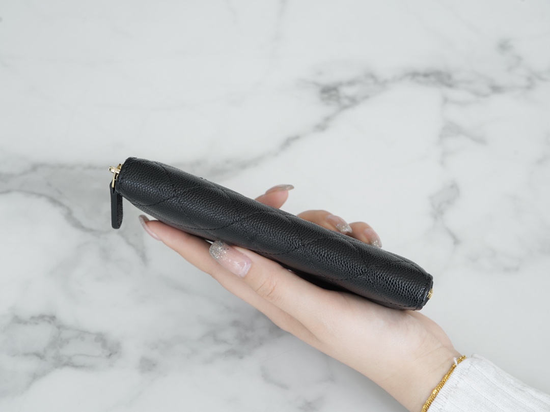 𝗖𝗛𝗔𝗘𝗡𝗟✦ 𝗖𝗹𝗮𝘀𝗶𝗰 𝗙𝗹𝗮𝗽 Import Channel Special Custom Calfskin🐂 Classic Zipper Mid-Length Clip Black Gold👑