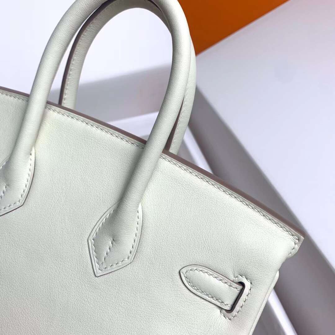 Birkin 25cm ck10 milkshake white gold buckle silver buckle original swift calfskin top craftsmanship beeswax thread handmade