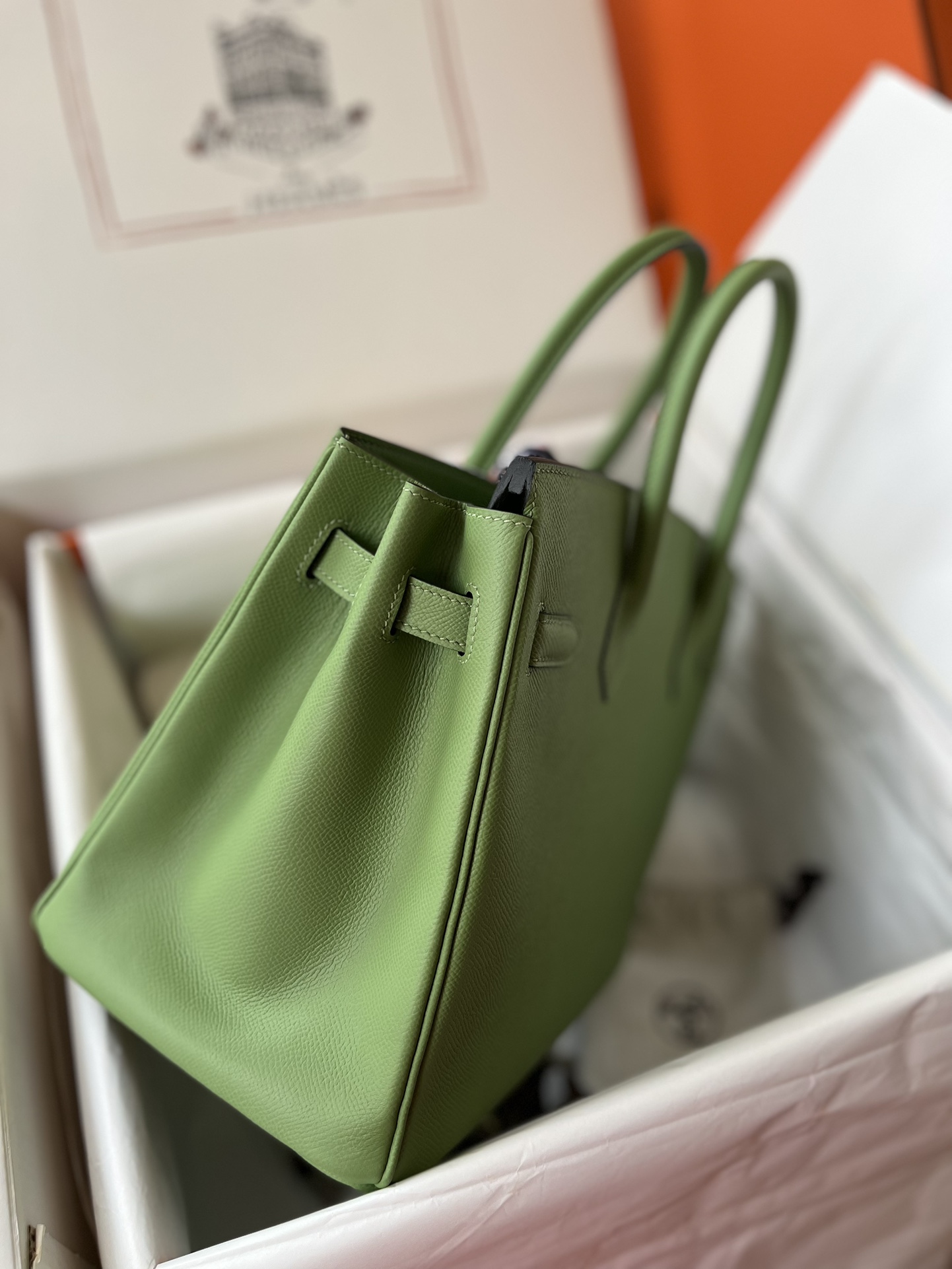 Birkin 30cm avocado green gold buckle Imported epsom leather hand sewn real shot visible to the naked eye quality