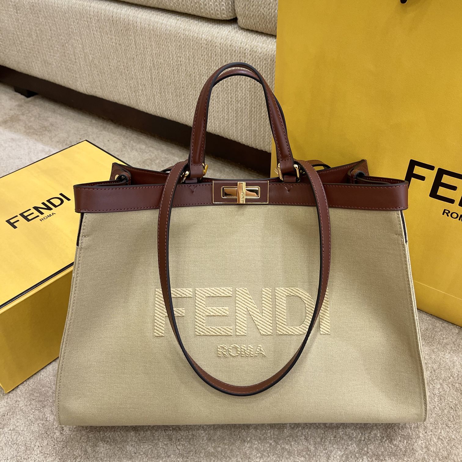 FENDI latest Peekaboo X-Tote beige