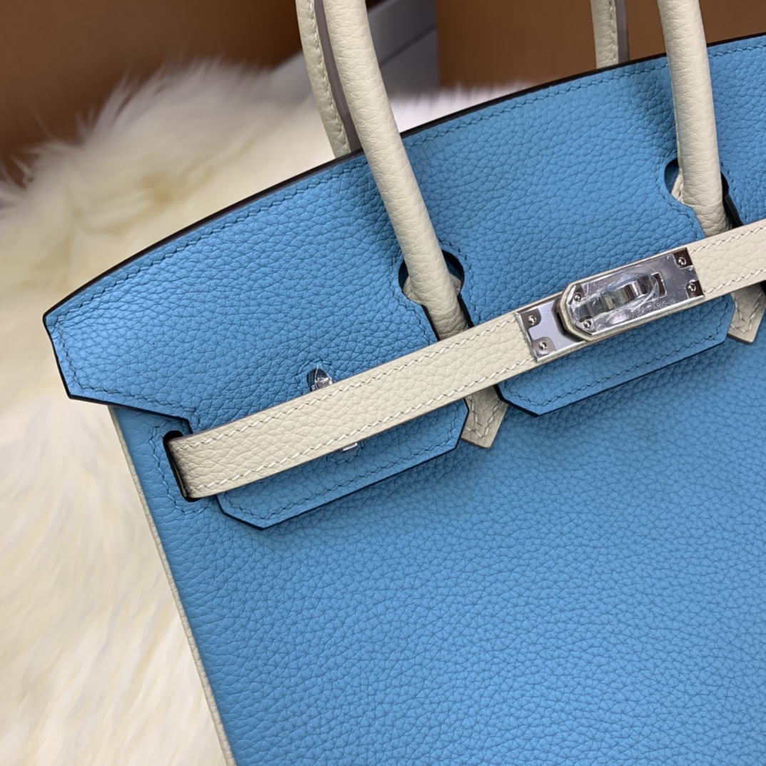 Birkin 25cm togo leather Northern blue ➕ milkshake white Silver buckle