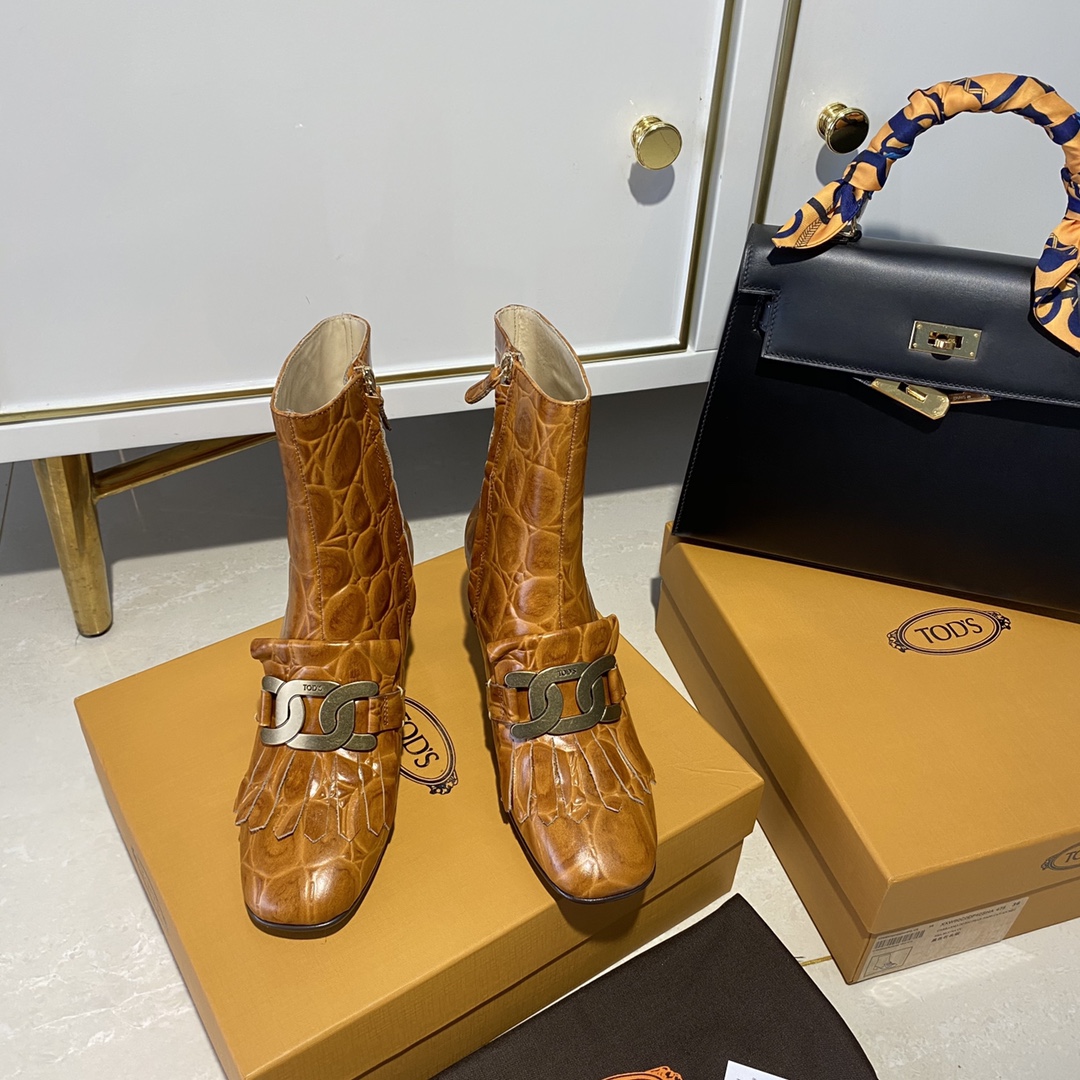 TOD'S 𝙏𝙊𝘿𝙎 Todds Thick heel short boots 2020 autumn and winter new women's shoes ladies cowhide fashion ankle boots