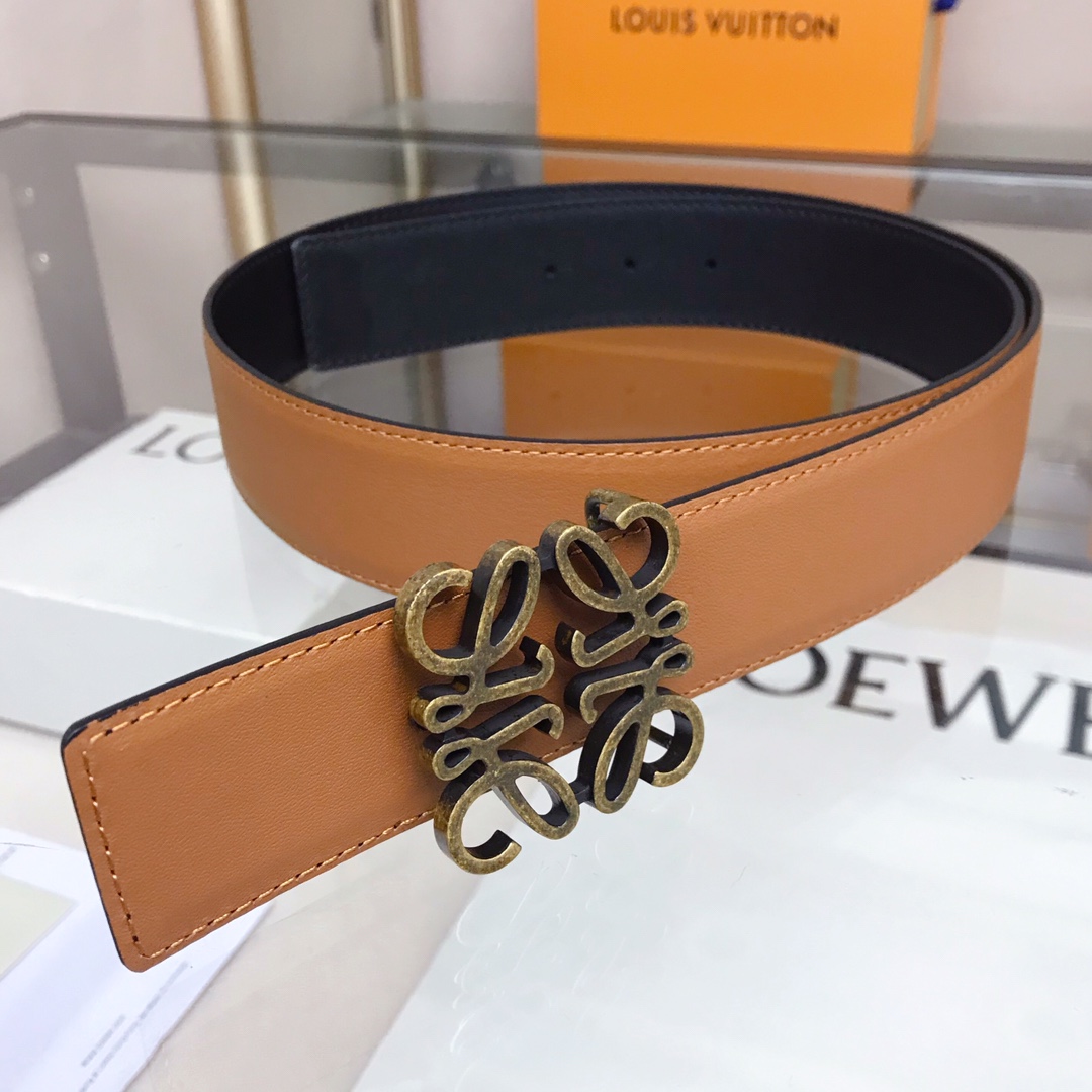 LOEVE stainless steel logo pattern metal buckle with top layer cowhide reversible