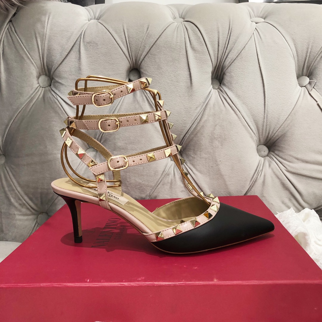 【Valentino】Valentino Valentino top version matte black 3 straps 6.5cm high heels