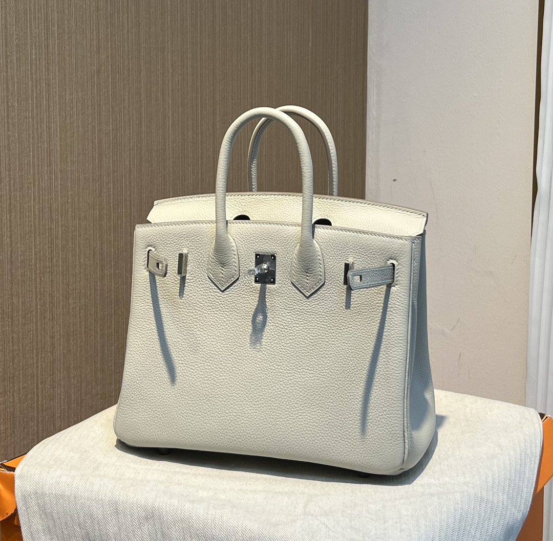 birkin25 imported togo leather glacier white all handmade gold buckle silver buckle