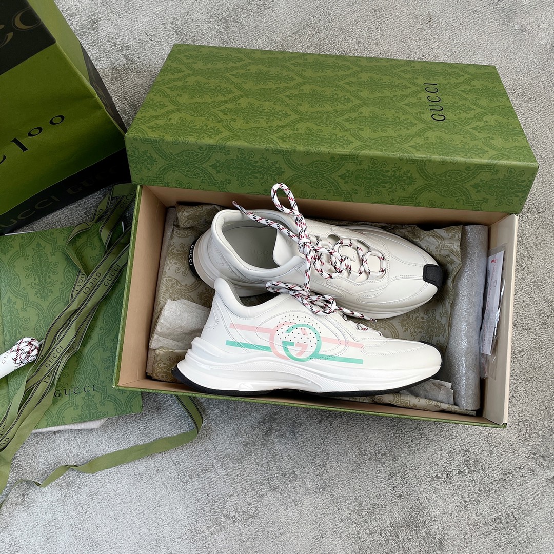 Gucci RUN in all leather Cowhide Sheepskin running shoes red and green