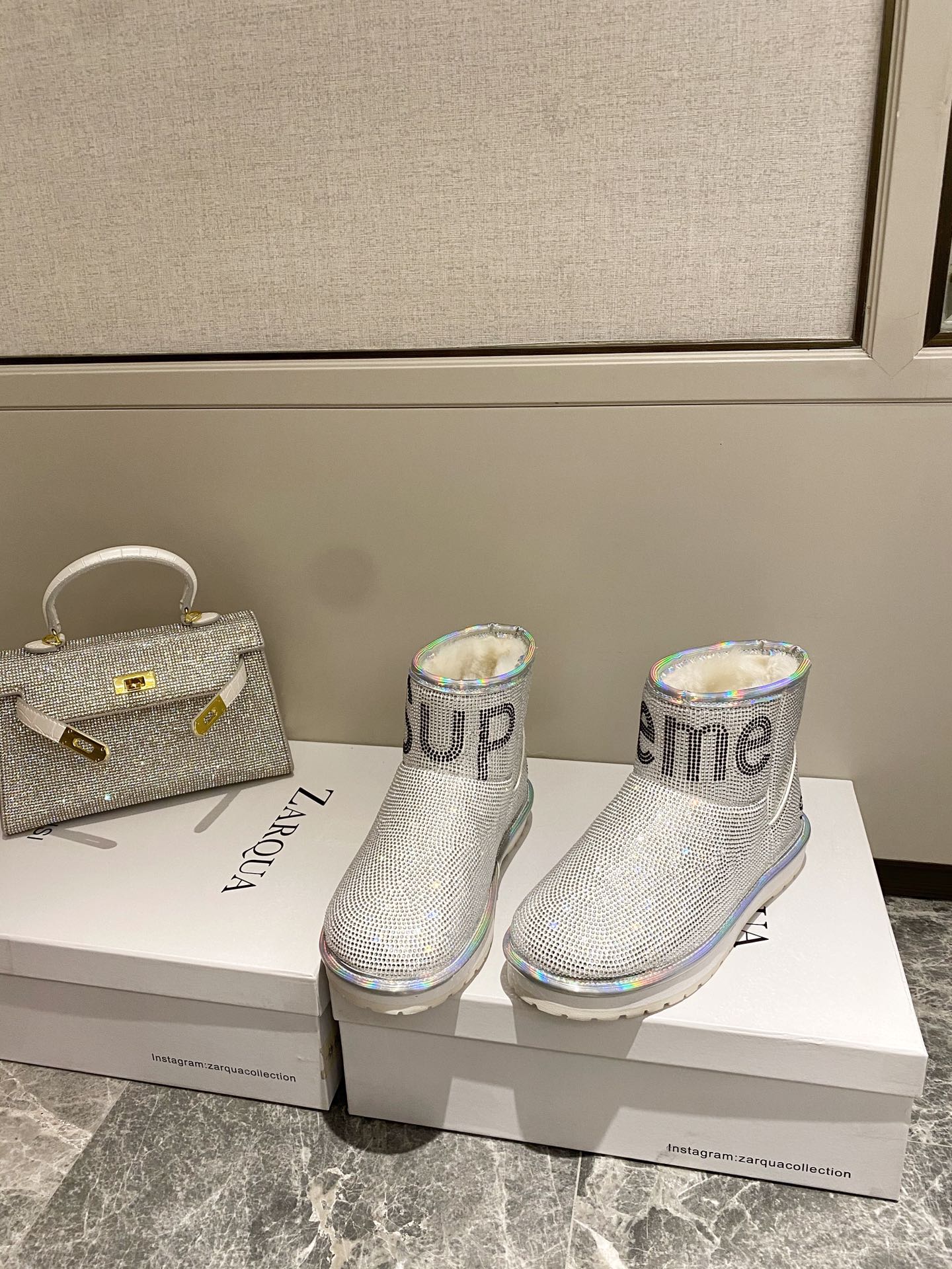 supermen & Louis Vuitton LV cooperation models full of diamonds snow shoes on the new lining pure wool super warm