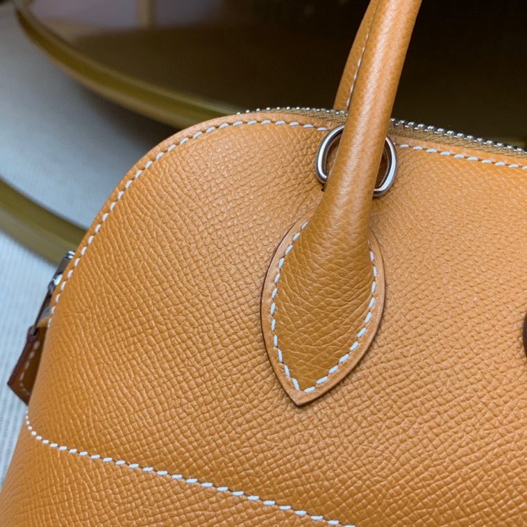 Bolide 27cm Imported original Epsom leather half hand waxed stitching golden brown silver buckle