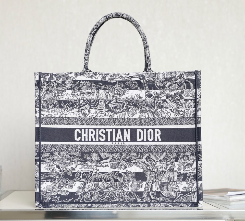 DIOR TOTE blue striped tiger pattern