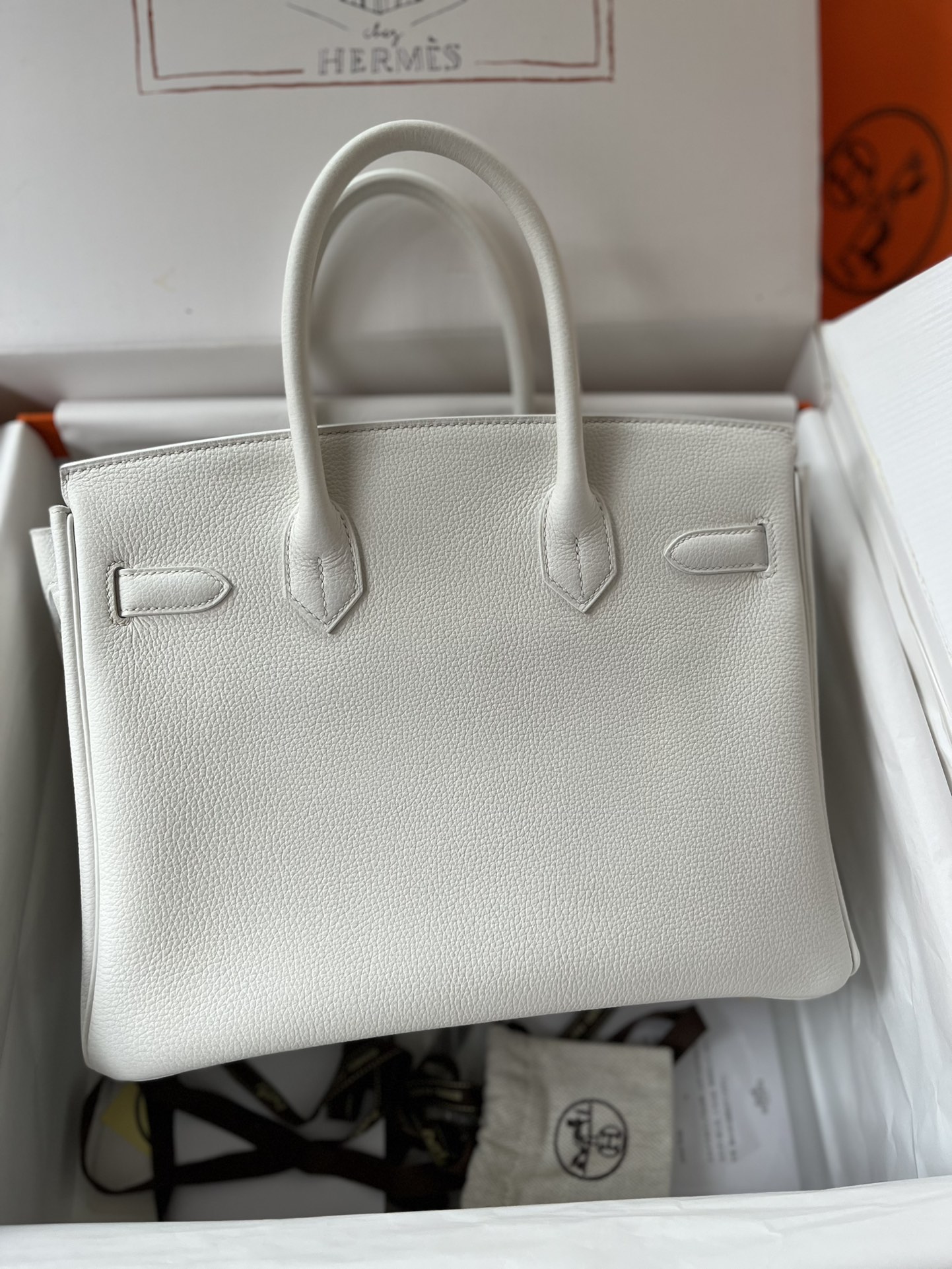 Birkin 30cm original calfskin togo pure white Snow White gold buckle top hand sewn