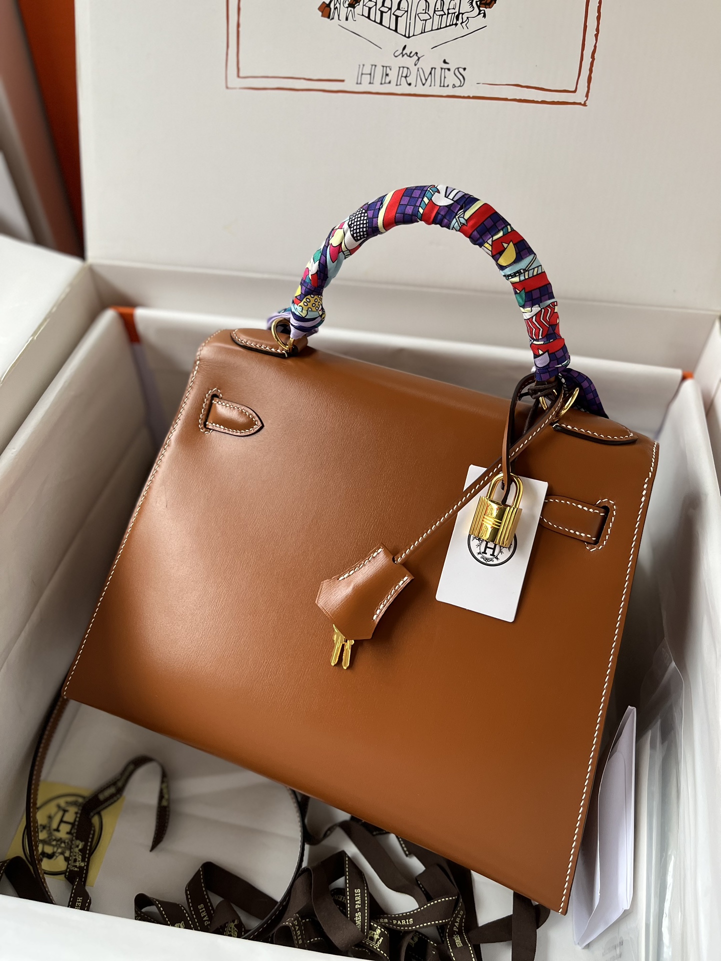 Kelly28cm Golden Brown Gold Buckle Box Leather