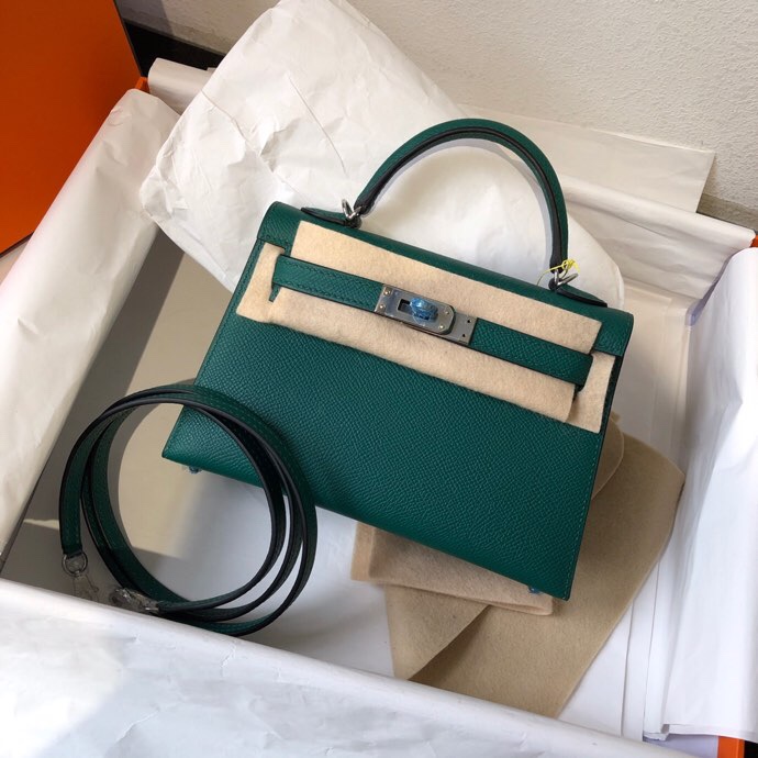 Kelly Mini second generation z6 malachite green original epsom leather gold and silver buckle