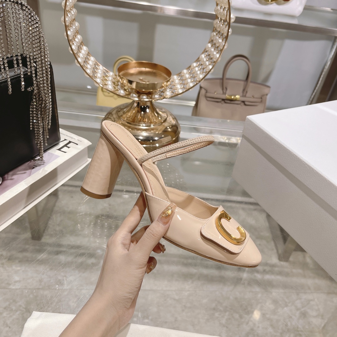 DIOR summer new bag head chunky sandals high heel model 7.5cm apricot