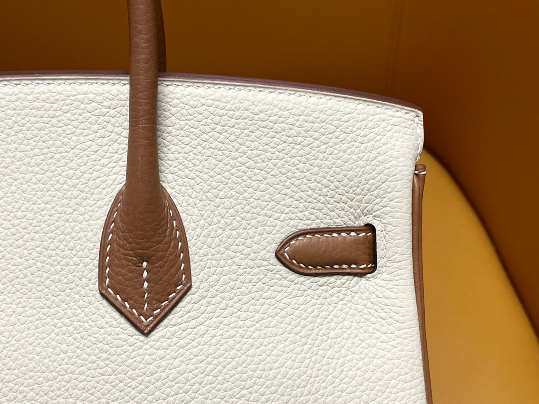 Bk25 Milk Shake White Collar Gold Brown Togo Leather Frosted Gold Button