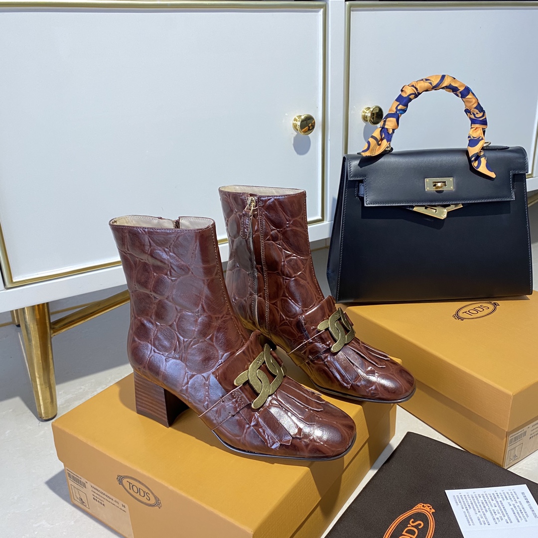 TOD'S 𝙏𝙊𝘿𝙎 Todds Thick heel short boots 2020 autumn and winter new women's shoes ladies cowhide fashion ankle boots