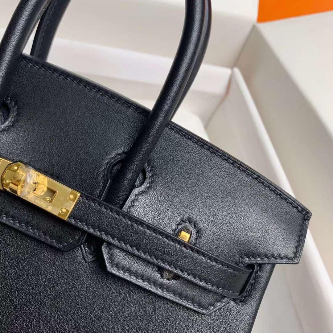 Birkin 25cm black gold buckle silver buckle Original swift calfskin top craftsmanship beeswax thread handmade