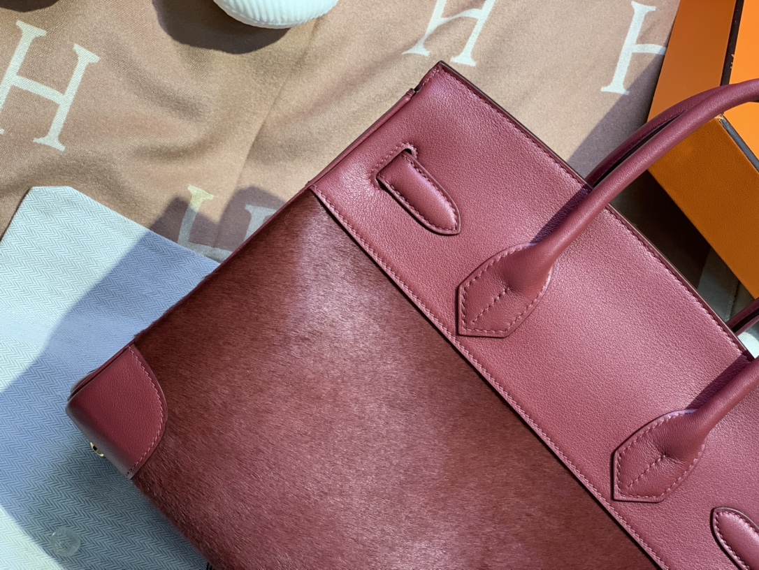birkin30/25 burgundy imported fetal cow hair spelling swift all handmade gold buckle